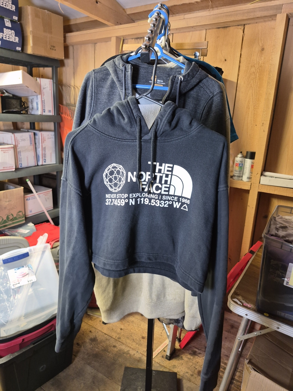 The North Face Black Crop Top Hoodie with White Logo Bin 57